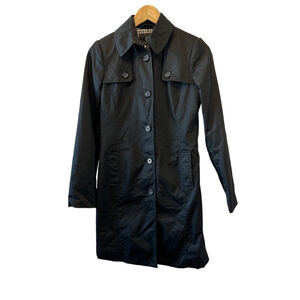 JACOB Black Cotton Button Up Long Sleeve Mid Length Lightweight Trench Coat XS